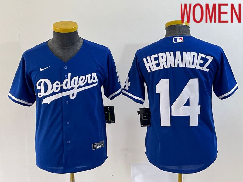 Women Los Angeles Dodgers #14 Hernandez Blue Nike Game 2023 MLB Jerseys->women mlb jersey->Women Jersey
